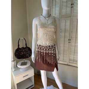 Women's Say What? Beige Crochet Tank Top M